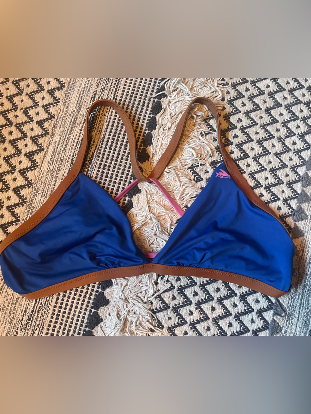 Patagonia Blue Bikini Top with Tan Trim Women’s XL